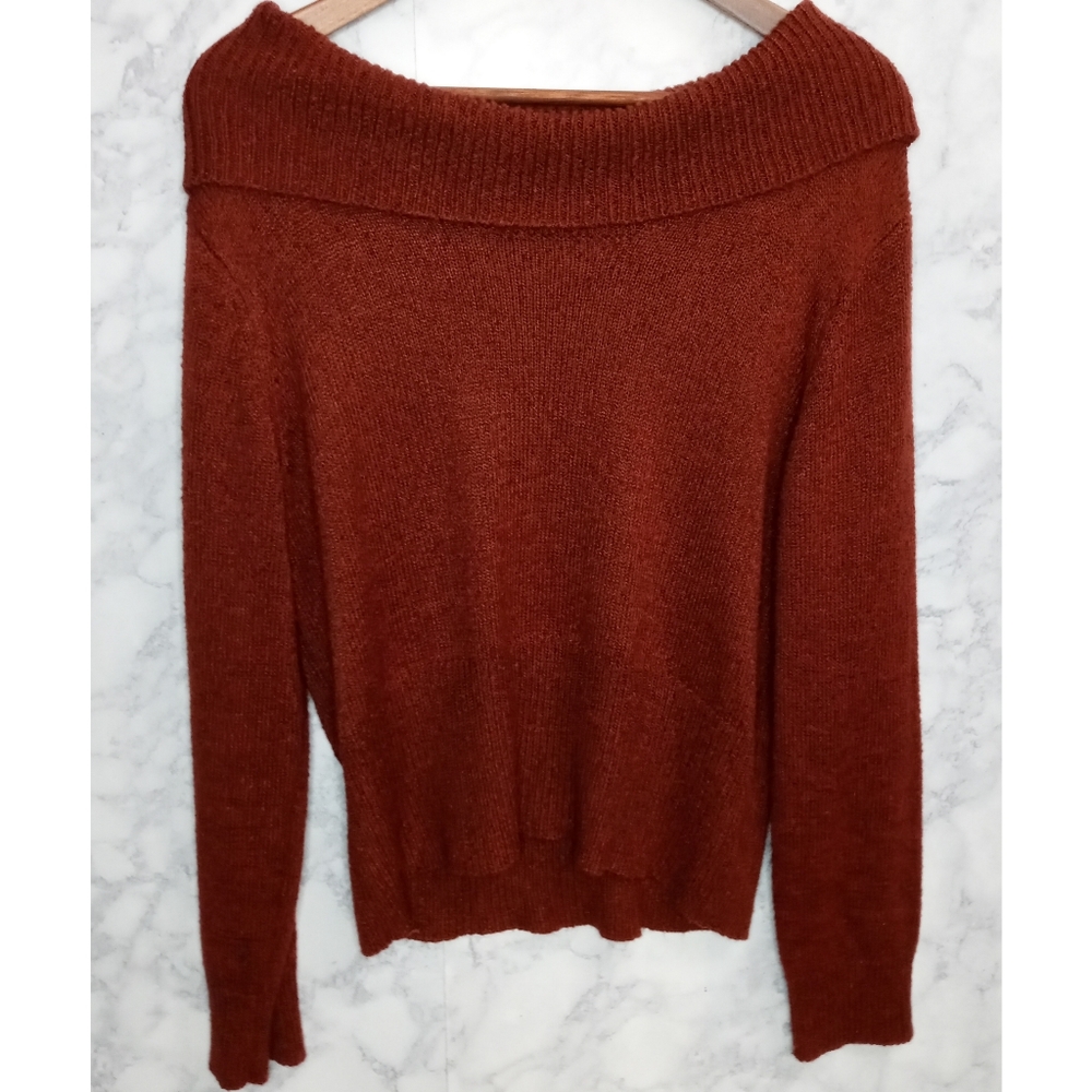 Norton Mcnaughton Knit Sweater Women Size XL Rusty Brown Wide Neck Casual